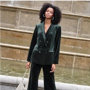 Express Emerald Green Velvet Double Breasted Shawl Collar Blazer